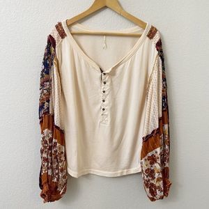 Free People Size Large Ivory Light Magic Henley Boho Top
